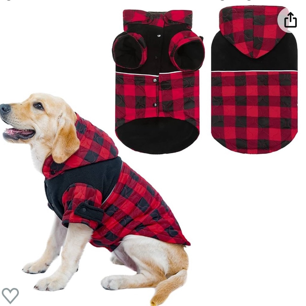 NWT Dog coat with hood plaid black and red hoodie Size Small removable hood